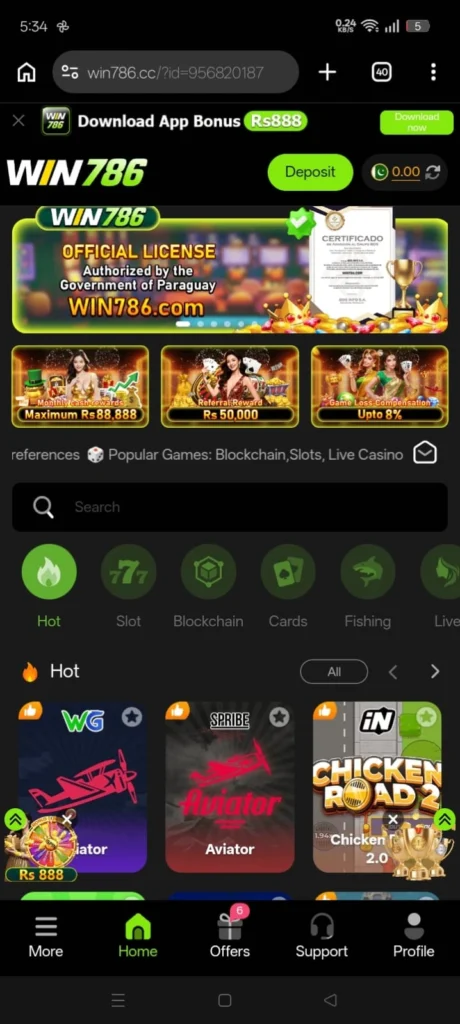 Win 786 Game interface
