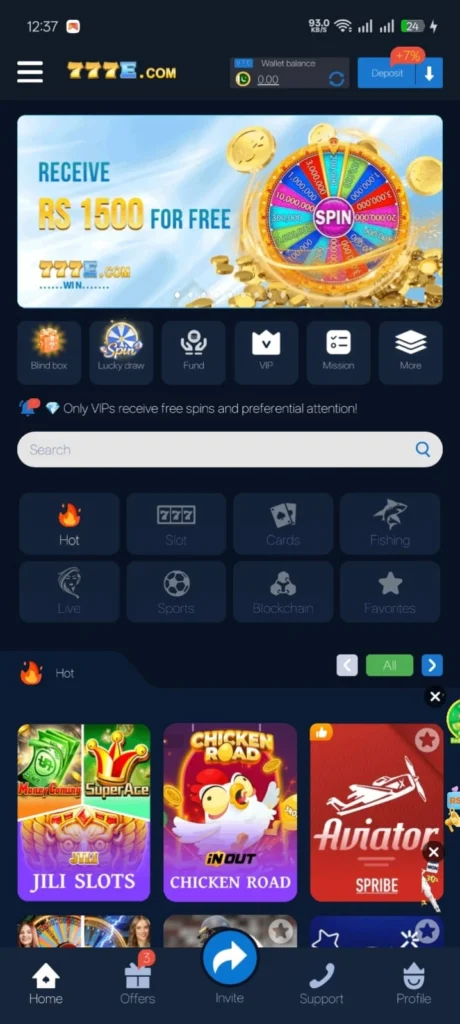 777e.COM Game imterface